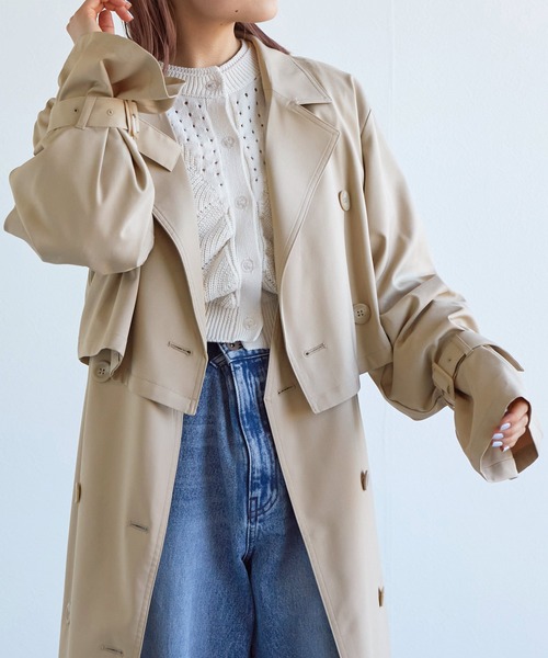 w closet(ダブルクローゼット)の「【SETアイテム】トレンチジャケット&ロングジレ(トレンチコート・レディース・ライトベージュ/キナリ・FREE)」の14枚目の写真