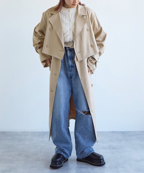 w closet(ダブルクローゼット)の「【SETアイテム】トレンチジャケット&ロングジレ(トレンチコート・レディース・ライトベージュ/キナリ・FREE)」の18枚目の写真