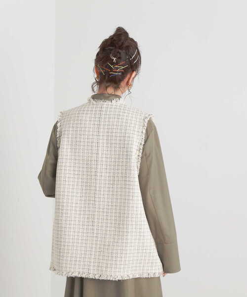 N.（N. Natural Beauty Basic）（エヌエヌナチュラルビューティーベーシック）の「【川津明日香さん着用】◆ツイードジレジャケット（ベスト・レディース・チェック/ネイビー・MEDIUM）」の15枚目の写真