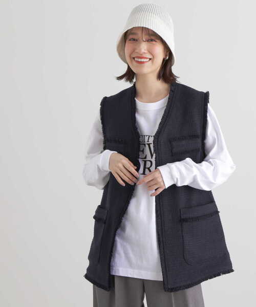 N.（N. Natural Beauty Basic）（エヌエヌナチュラルビューティーベーシック）の「【川津明日香さん着用】◆ツイードジレジャケット（ベスト・レディース・チェック/ネイビー・MEDIUM）」の16枚目の写真