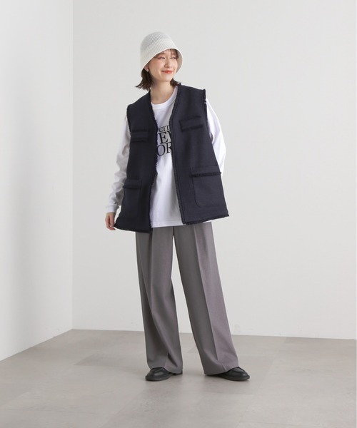 N.（N. Natural Beauty Basic）（エヌエヌナチュラルビューティーベーシック）の「【川津明日香さん着用】◆ツイードジレジャケット（ベスト・レディース・チェック/ネイビー・MEDIUM）」の4枚目の写真