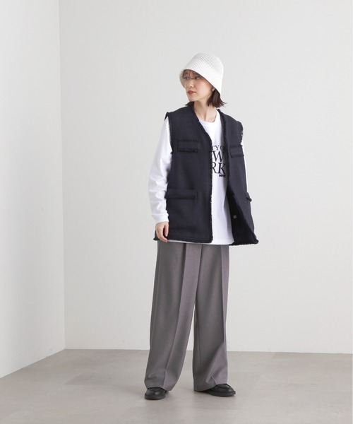 N.（N. Natural Beauty Basic）（エヌエヌナチュラルビューティーベーシック）の「【川津明日香さん着用】◆ツイードジレジャケット（ベスト・レディース・チェック/ネイビー・MEDIUM）」の5枚目の写真