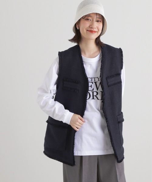 N.（N. Natural Beauty Basic）（エヌエヌナチュラルビューティーベーシック）の「【川津明日香さん着用】◆ツイードジレジャケット（ベスト・レディース・チェック/ネイビー・MEDIUM）」の6枚目の写真