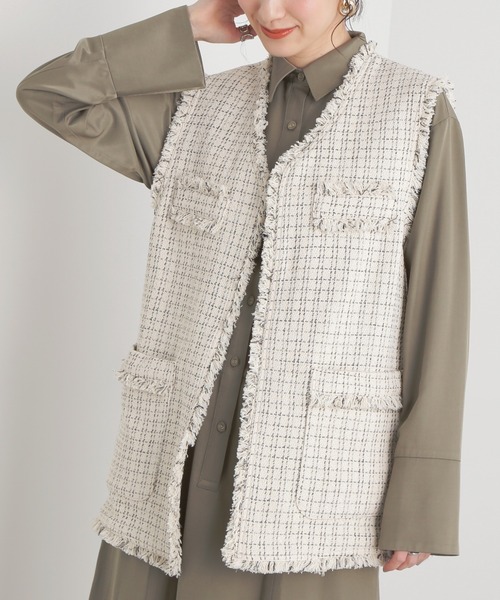 N.（N. Natural Beauty Basic）（エヌエヌナチュラルビューティーベーシック）の「【川津明日香さん着用】◆ツイードジレジャケット（ベスト・レディース・チェック/ネイビー・MEDIUM）」の14枚目の写真