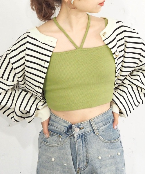 tiptop（ティップトップ）の「【選べる2サイズ/web限定カラーあり】カップ付きホルターキャミソール（キャミソール・レディース・オレンジ/グリーン/オフホワイト/ブラック/A/グリーン系その他/ブルー/チャコールグレー/レッド・FREE/SHORT）」の5枚目の写真