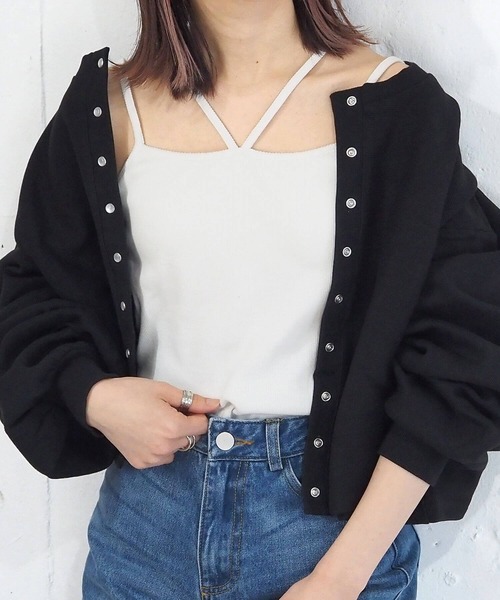 tiptop（ティップトップ）の「【選べる2サイズ/web限定カラーあり】カップ付きホルターキャミソール（キャミソール・レディース・オレンジ/グリーン/オフホワイト/ブラック/A/グリーン系その他/ブルー/チャコールグレー/レッド・FREE/SHORT）」の2枚目の写真