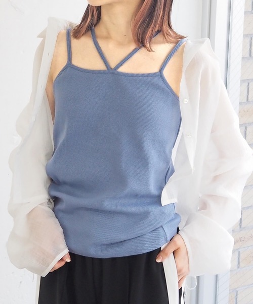 tiptop（ティップトップ）の「【選べる2サイズ/web限定カラーあり】カップ付きホルターキャミソール（キャミソール・レディース・オレンジ/グリーン/オフホワイト/ブラック/A/グリーン系その他/ブルー/チャコールグレー/レッド・FREE/SHORT）」の6枚目の写真