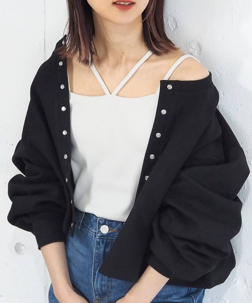 tiptop（ティップトップ）の「【選べる2サイズ/web限定カラーあり】カップ付きホルターキャミソール（キャミソール・レディース・オレンジ/グリーン/オフホワイト/ブラック/A/グリーン系その他/ブルー/チャコールグレー/レッド・FREE/SHORT）」の11枚目の写真