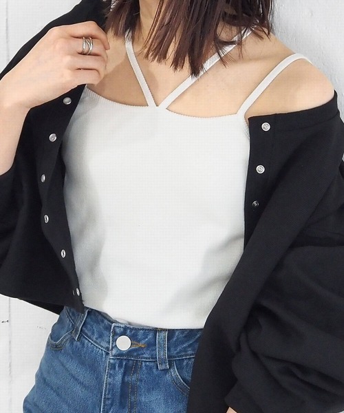 tiptop（ティップトップ）の「【選べる2サイズ/web限定カラーあり】カップ付きホルターキャミソール（キャミソール・レディース・オレンジ/グリーン/オフホワイト/ブラック/A/グリーン系その他/ブルー/チャコールグレー/レッド・FREE/SHORT）」の13枚目の写真