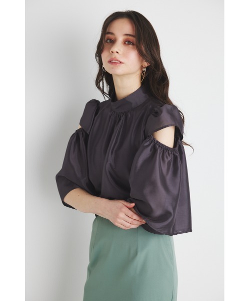 rienda(リエンダ)の「スラッシュアームブラウス 春服(シャツ/ブラウス・レディース・ブルー系その他3/ブラック系その他/ライトイエロー/グレー・FREE)」の6枚目の写真