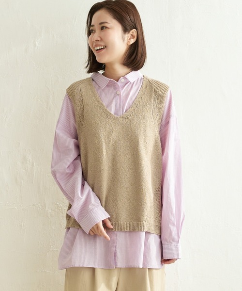 LBC（エルビーシー）の「ふんわり70コットン2WAYシャツ（シャツ/ブラウス・レディース・イエロー/パープル/ホワイト/ブルー・M）」の3枚目の写真