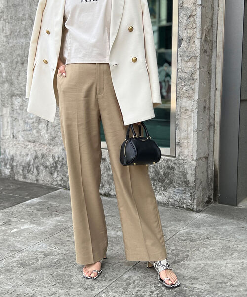 NOLLEY’S（ノーリーズ）の「ウォッシャブル麻混セミワイドパンツ（その他パンツ・レディース・ベージュ/ミント/ネイビー/オフホワイト/キャメル/インディゴブルー・34/36/38）」の6枚目の写真