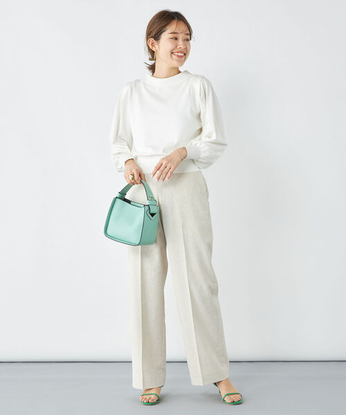 NOLLEY’S（ノーリーズ）の「ウォッシャブル麻混セミワイドパンツ（その他パンツ・レディース・ベージュ/ミント/ネイビー/オフホワイト/キャメル/インディゴブルー・34/36/38）」の12枚目の写真