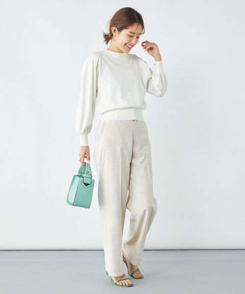 NOLLEY’S（ノーリーズ）の「ウォッシャブル麻混セミワイドパンツ（その他パンツ・レディース・ベージュ/ミント/ネイビー/オフホワイト/キャメル/インディゴブルー・34/36/38）」の13枚目の写真