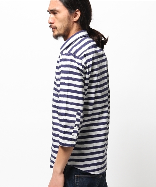 417 EDIFICE（フォーワンセブンエディフィス）の「◇カスレボーダーブロードレギュラーカラー 7/S シャツ（シャツ/ブラウス・メンズ・ネイビー・MEDIUM/SMALL/LARGE）」の3枚目の写真
