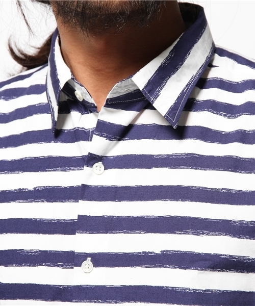 417 EDIFICE（フォーワンセブンエディフィス）の「◇カスレボーダーブロードレギュラーカラー 7/S シャツ（シャツ/ブラウス・メンズ・ネイビー・MEDIUM/SMALL/LARGE）」の5枚目の写真