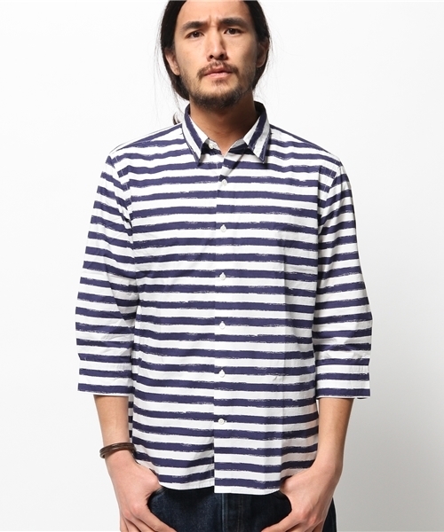 417 EDIFICE（フォーワンセブンエディフィス）の「◇カスレボーダーブロードレギュラーカラー 7/S シャツ（シャツ/ブラウス・メンズ・ネイビー・MEDIUM/SMALL/LARGE）」の10枚目の写真