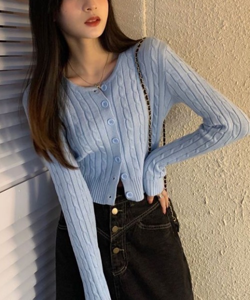 a lot of love（ア ロット オブ ラブ）の「ショート丈ケーブル編みカーディガン（カーディガン/ボレロ・レディース・ホワイト/ブラック/ラベンダー/グリーン/ブルー・FREE）」の5枚目の写真