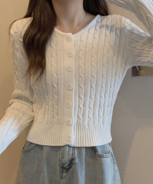 a lot of love（ア ロット オブ ラブ）の「ショート丈ケーブル編みカーディガン（カーディガン/ボレロ・レディース・ホワイト/ブラック/ラベンダー/グリーン/ブルー・FREE）」の11枚目の写真