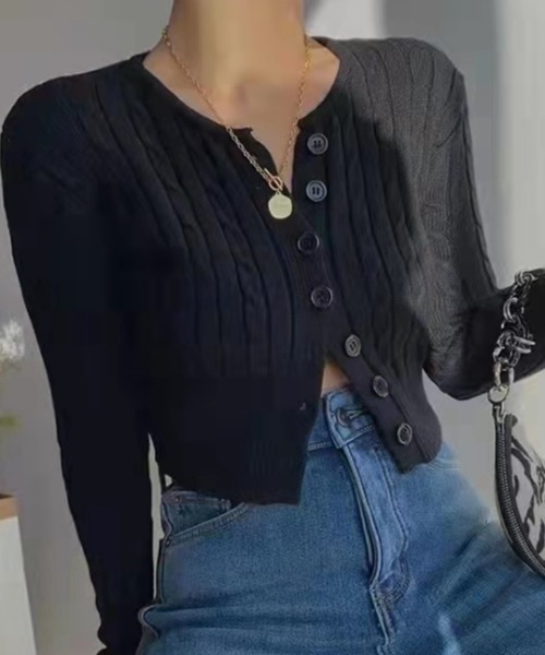 a lot of love（ア ロット オブ ラブ）の「ショート丈ケーブル編みカーディガン（カーディガン/ボレロ・レディース・ホワイト/ブラック/ラベンダー/グリーン/ブルー・FREE）」の8枚目の写真