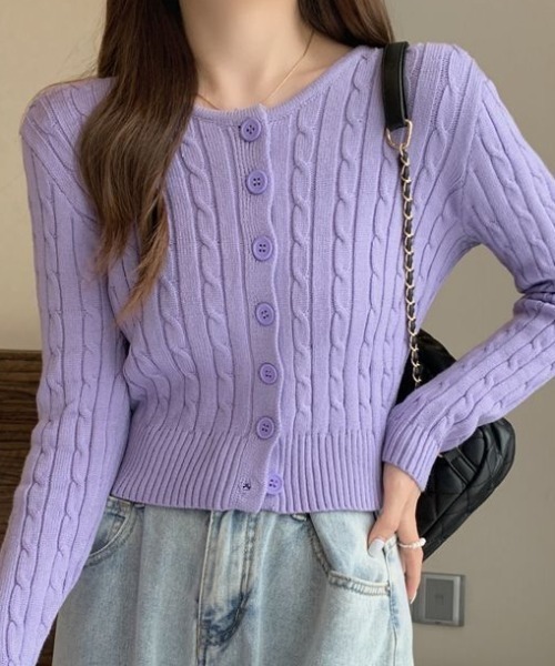 a lot of love（ア ロット オブ ラブ）の「ショート丈ケーブル編みカーディガン（カーディガン/ボレロ・レディース・ホワイト/ブラック/ラベンダー/グリーン/ブルー・FREE）」の6枚目の写真