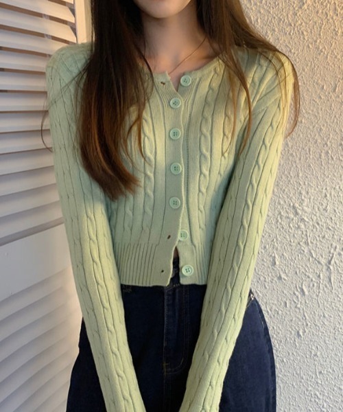 a lot of love（ア ロット オブ ラブ）の「ショート丈ケーブル編みカーディガン（カーディガン/ボレロ・レディース・ホワイト/ブラック/ラベンダー/グリーン/ブルー・FREE）」の12枚目の写真