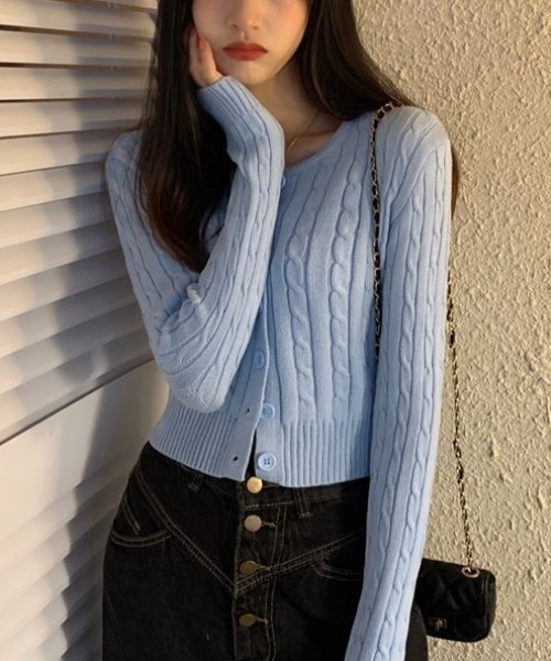 a lot of love（ア ロット オブ ラブ）の「ショート丈ケーブル編みカーディガン（カーディガン/ボレロ・レディース・ホワイト/ブラック/ラベンダー/グリーン/ブルー・FREE）」の13枚目の写真