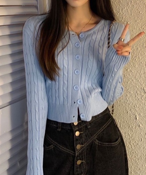 a lot of love（ア ロット オブ ラブ）の「ショート丈ケーブル編みカーディガン（カーディガン/ボレロ・レディース・ホワイト/ブラック/ラベンダー/グリーン/ブルー・FREE）」の14枚目の写真