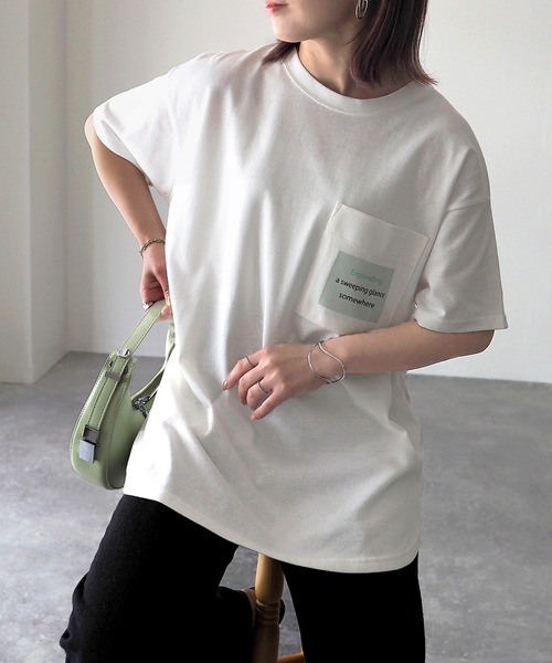 Riberry（リベリー）の「胸ポケットプリントT（Tシャツ/カットソー・レディース・オフホワイト/スミクロ・FREE）」の2枚目の写真