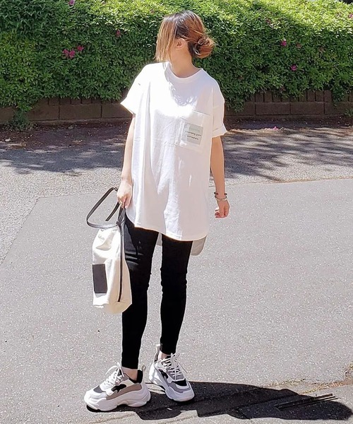 Riberry（リベリー）の「胸ポケットプリントT（Tシャツ/カットソー・レディース・オフホワイト/スミクロ・FREE）」の4枚目の写真