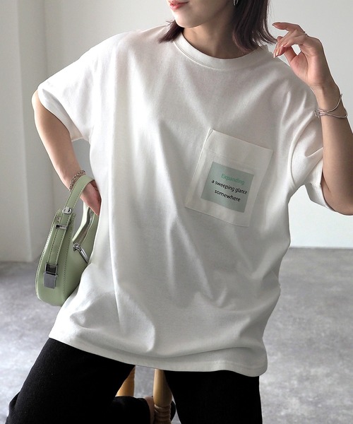 Riberry（リベリー）の「胸ポケットプリントT（Tシャツ/カットソー・レディース・オフホワイト/スミクロ・FREE）」の8枚目の写真