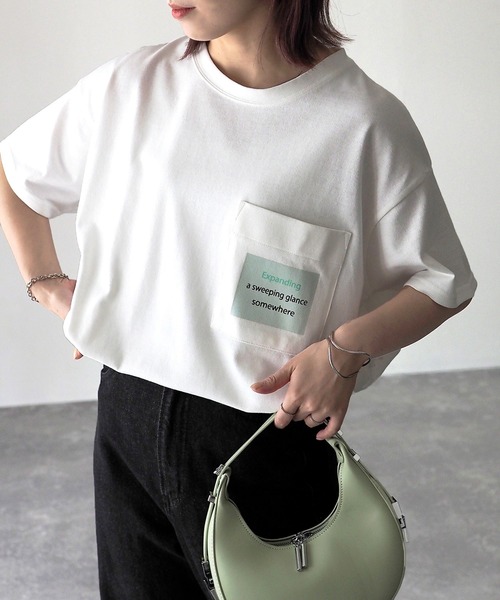 Riberry（リベリー）の「胸ポケットプリントT（Tシャツ/カットソー・レディース・オフホワイト/スミクロ・FREE）」の9枚目の写真