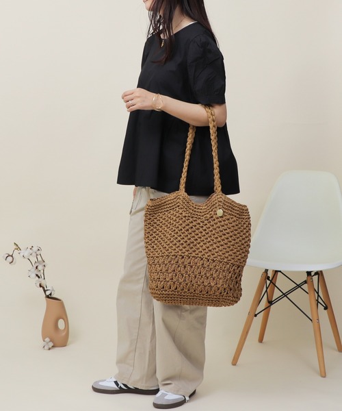 Bermosa（ベルモサ）の「かご編み トートバッグ かごバッグ（かごバッグ・レディース・ブラック/ベージュ/グレー/アイボリー・FREE）」の19枚目の写真