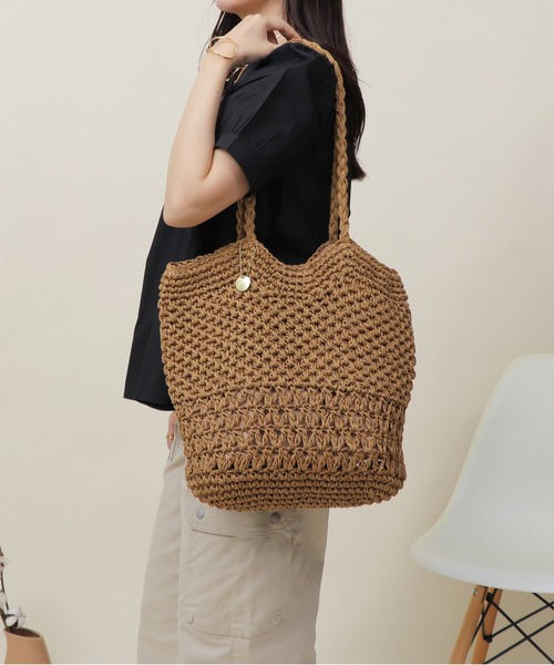 Bermosa（ベルモサ）の「かご編み トートバッグ かごバッグ（かごバッグ・レディース・ブラック/ベージュ/グレー/アイボリー・FREE）」の18枚目の写真