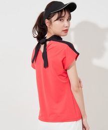 【UVカット】【接触冷感】タック使いリボンモック半袖プルオーバー