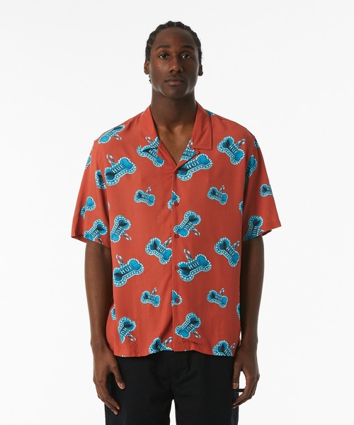 【HUF ハフ RESORT SHIRT リゾートシャツ タグ付き新品サイズＬ】 TRIP FLOCKED RESORT SHIRT（シャツ/ブラウス）｜HUF（ハフ）の