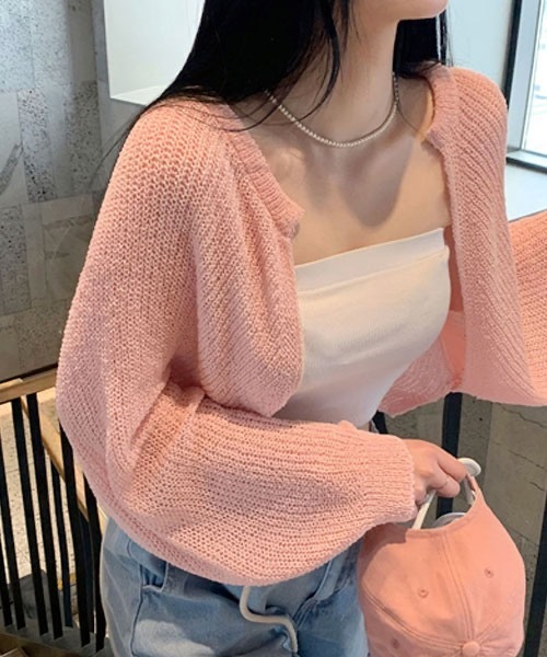 BEIDELLI（ベイデリー）の「[BELLIDE MADE] ルーズフィットサマーボレロカーディガン（カーディガン/ボレロ・レディース・ピンク/ベージュ/アイボリー・FREE）」の14枚目の写真