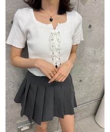 レースアップ半袖ピチトップス