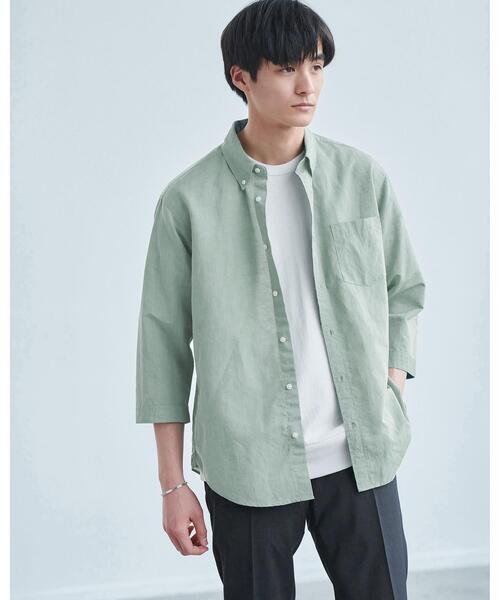 green label relaxing(グリーンレーベルリラクシング)の「イージーリネン ボタンダウンカラー 7分袖 シャツ(シャツ/ブラウス・メンズ・グレー/ケリー/ロイヤルブルー・S/M/XL/L/XXL)」の2枚目の写真