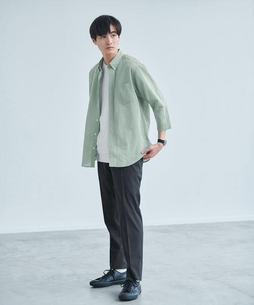 green label relaxing(グリーンレーベルリラクシング)の「イージーリネン ボタンダウンカラー 7分袖 シャツ(シャツ/ブラウス・メンズ・グレー/ケリー/ロイヤルブルー・S/M/XL/L/XXL)」の4枚目の写真