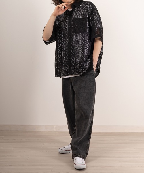 SlashDate(スラッシュデイト)の「オーバーサイズレースシアーシャツ(シャツ/ブラウス・メンズ・ホワイト/ブラック・M/L)」の6枚目の写真