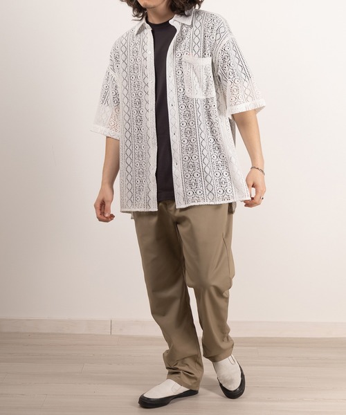 SlashDate(スラッシュデイト)の「オーバーサイズレースシアーシャツ(シャツ/ブラウス・メンズ・ホワイト/ブラック・M/L)」の9枚目の写真