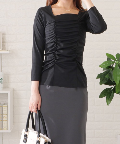 Lace Ladies(レースレディース)の「7分袖ギャザーフロントプルオーバー(シャツ/ブラウス・レディース・ブラック/ホワイト・M/XL/S/L)」の9枚目の写真