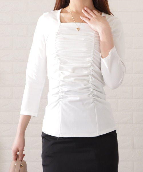 Lace Ladies(レースレディース)の「7分袖ギャザーフロントプルオーバー(シャツ/ブラウス・レディース・ブラック/ホワイト・M/XL/S/L)」の8枚目の写真