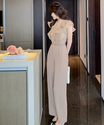 LUGG NAGG | フリルVネック細ベルト付きオールインワン(パンツドレス)