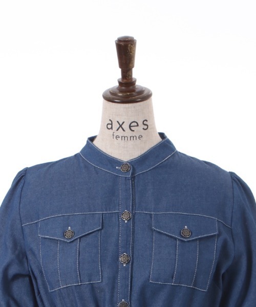 axes femme(アクシーズファム)の「ベルト付デニムワンピース(ワンピース・レディース・インディゴブルー/ホワイト/ワンウォッシュ・FREE)」の14枚目の写真