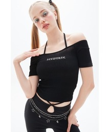 LUVISTRUE | A'GEM/9 × .kom『LUV IS TRUE/ラブ イズ トゥルー』 OFF SHOULDER TEE/オフショルダー Tシャツ 半袖 カットソー(Tシャツ/カットソー)