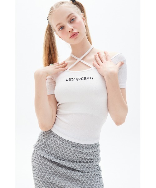 LUVISTRUE(ラヴイズトゥルー)の「A'GEM/9 × .kom『LUV IS TRUE/ラブ イズ トゥルー』 OFF SHOULDER TEE/オフショルダー Tシャツ 半袖 カットソー(Tシャツ/カットソー・レディース・ホワイト/ブラック・FREE)」の14枚目の写真