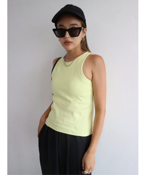 TRUNC（トランクエイティーエイト）の「Rib American Sleeve Tank Top（タンクトップ・レディース・ネイビー/イエロー・FREE）」の8枚目の写真
