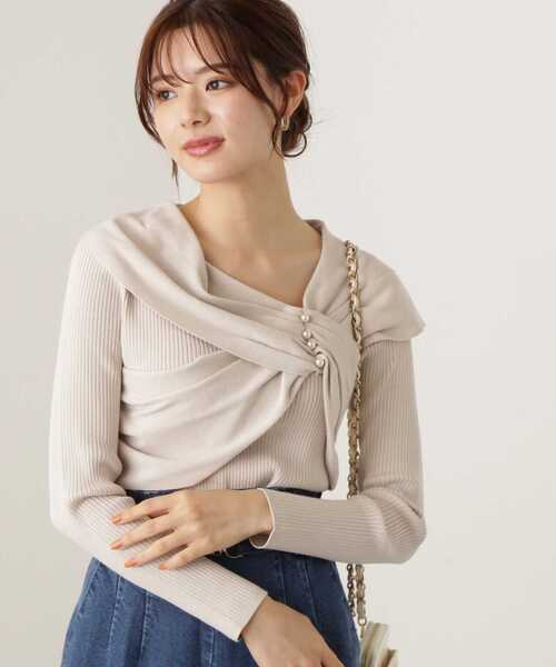 PROPORTION BODY DRESSING(プロポーションボディドレッシング)の「パールディテールギャザーニット / 1213270805(ニット/セーター・レディース・ピンク/ダークグレー/オフホワイト・FREE)」の2枚目の写真